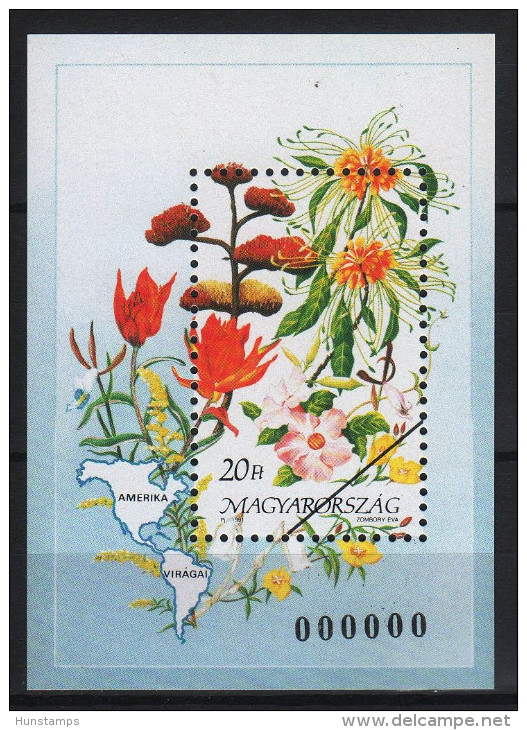 Hungary 1991. Flowers Of America SPECIMEN Sheet ! MNH (**) - Variedades Y Curiosidades