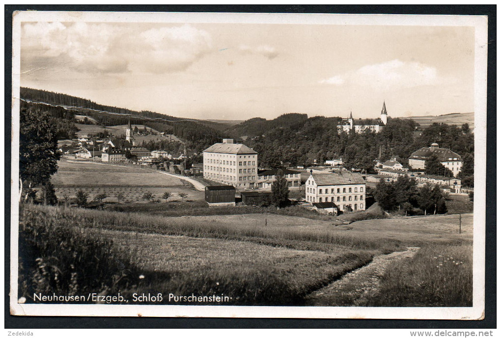 2448 - Alte Foto Ansichtskarte - Neuhausen Schloß Purschenstein Gel 1938 - Zacharias - Neuhausen (Erzgeb.)