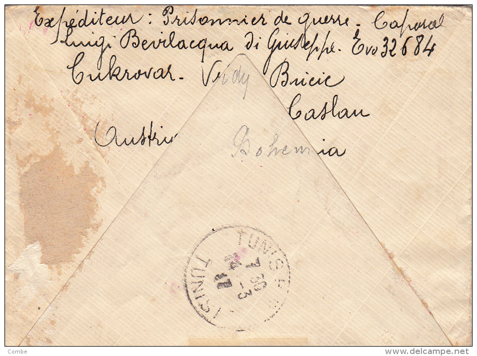 1917 LETTRE PRISONNIER DE GUERRE AUSTRIA BOHEMIA POUR TUNIS. 3 GRIFFES ET CACHETS DIFFÉRENTS/ 7075 - Militaria