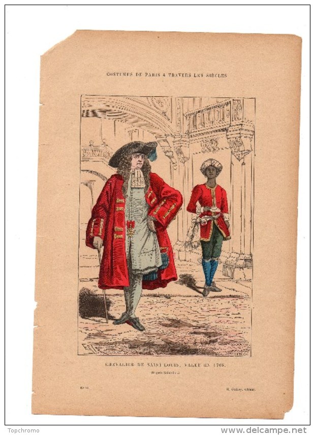 Gravure Coloriée Costumes De Paris à Travers Les Siècles Chevalier De Saint Louis Valet N°78 Dietrich Geffroy éditeur - Prints & Engravings