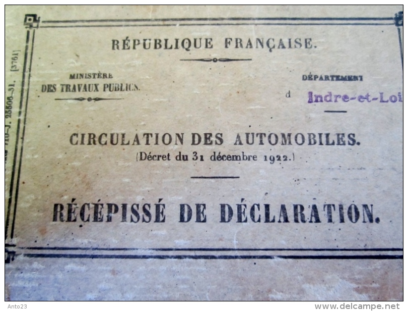 Carte "Récépissé De Déclaration, Circulation Des Automobiles, Fiscaux 3f60  Véhicules Motobécane  1932 - Autres & Non Classés