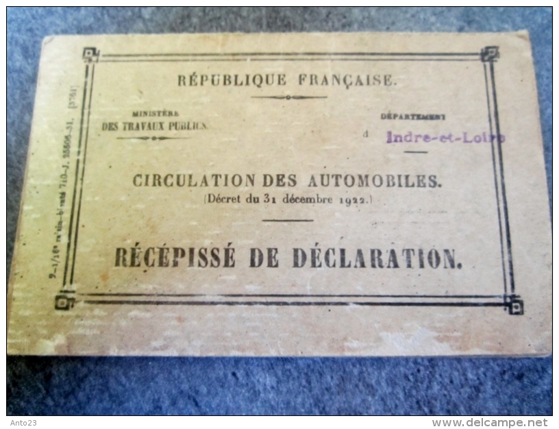 Carte "Récépissé De Déclaration, Circulation Des Automobiles, Fiscaux 3f60  Véhicules Motobécane  1932 - Autres & Non Classés