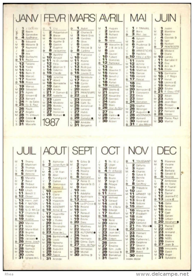 44 - FEGREAC - Petit Calendrier 1987 - Pub De La Pharmacie - Petit Format : 1981-90