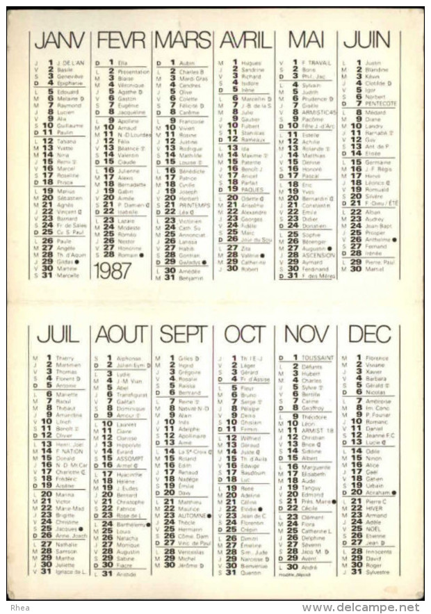 44 - FEGREAC - Petit Calendrier 1987 - Pub De La Pharmacie - Petit Format : 1981-90