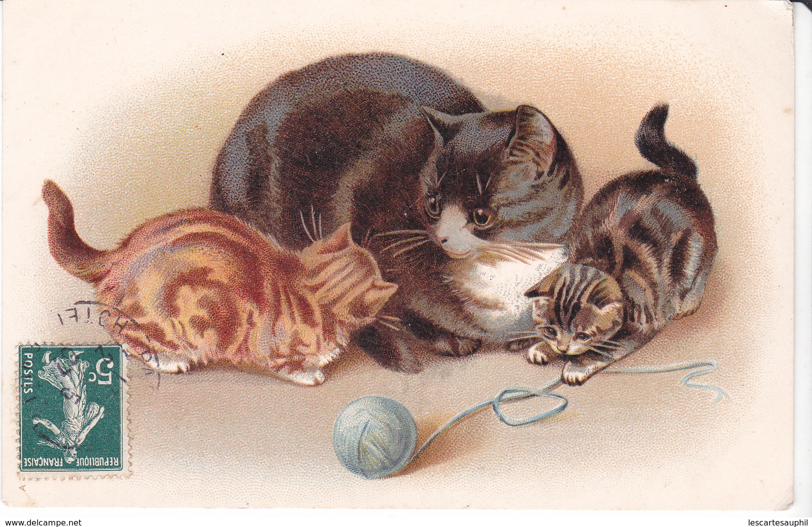 Illustrée Chats Et Chaton Jouant Avec Pelote De Laine 1907 - Chats