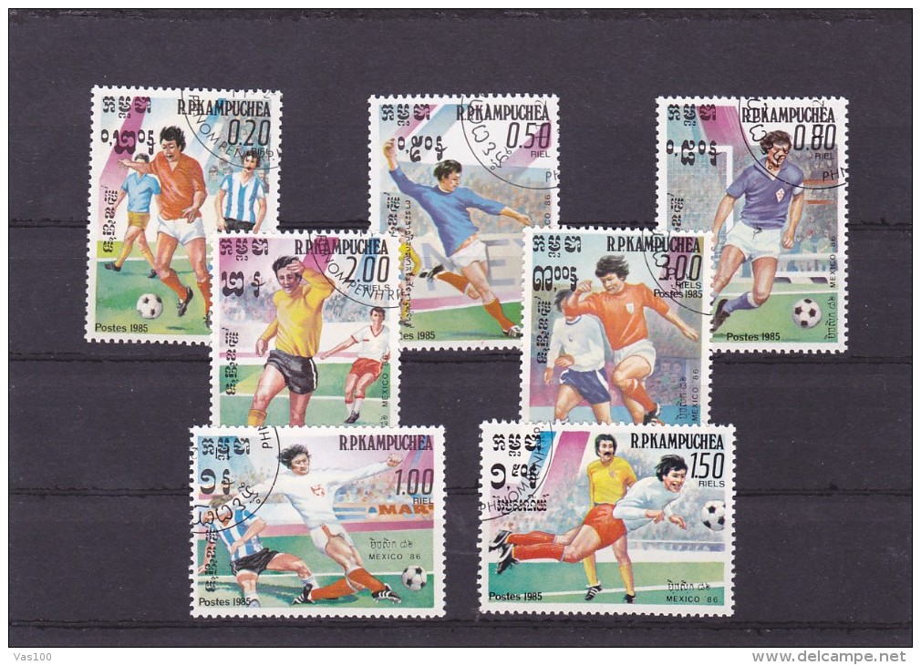 SPORTS,SOCCER,1985,7 USED,STAMPS,KAMPUCHEA. - Usati