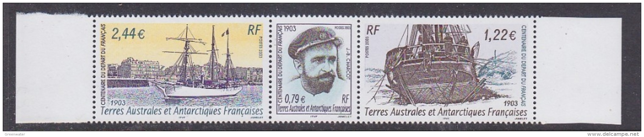 TAAF 2003 Centenaire Du Depart Du Francais Strip 3v** Mnh (29570) - Blocs-feuillets