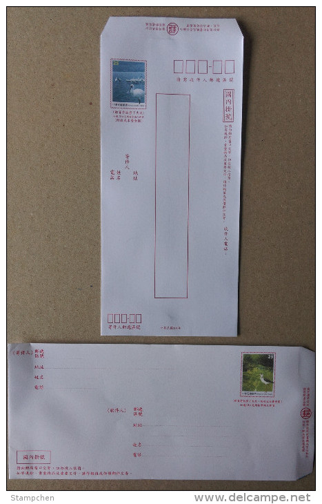 Taiwan Set Of 2 2015 Our Ecosystem Pre-stamp Covers River Wetland Black-faced Spoonbill Bird Stilt Mangrove - Postwaardestukken