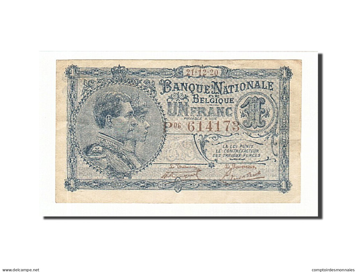 Billet, Belgique, 1 Franc, 1920, 1920-12-21, KM:92, TTB - 1 Franc