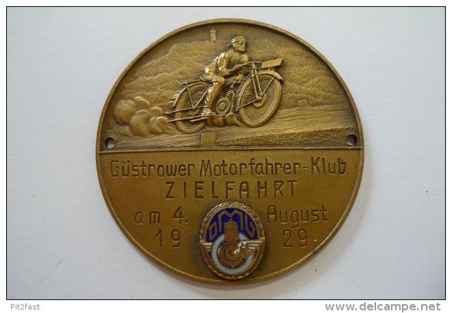 Seltene Plakette Güstrower-Motorfahrer-Klub , Zielfahrt 1929 , MC Güstrow , Motorsport , Speedway , Badge , DMG  !!! - Motorräder