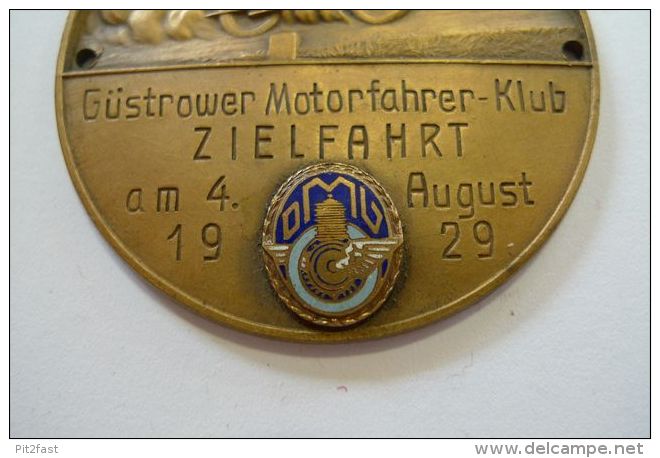 Seltene Plakette Güstrower-Motorfahrer-Klub , Zielfahrt 1929 , MC Güstrow , Motorsport , Speedway , Badge , DMG  !!! - Motorräder