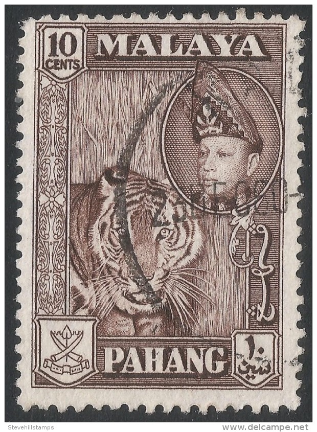 Pahang (Malaysia). 1957-62 Sultan Sir Abu Bakar. 10c Deep Brown Used SG 80 - Pahang