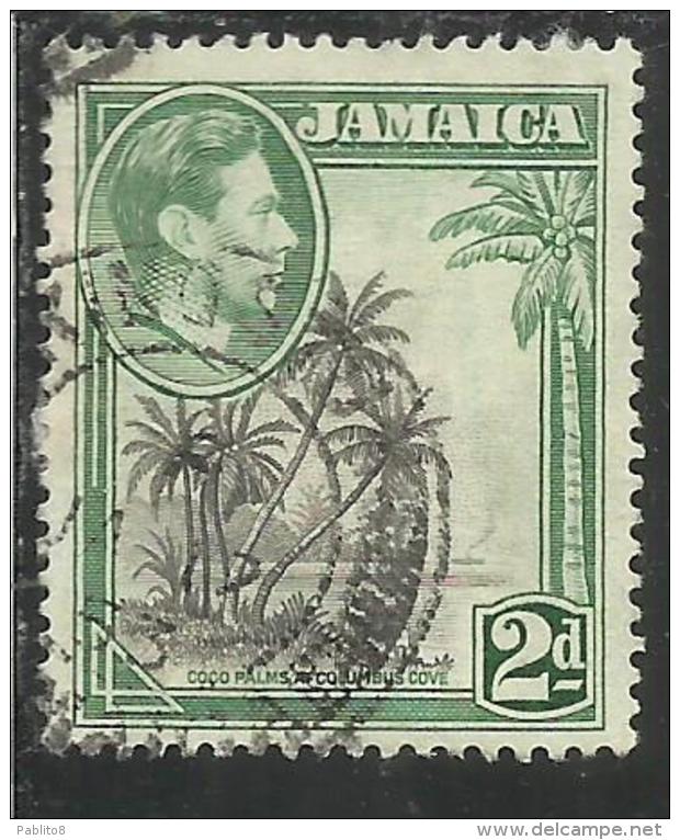 JAMAICA GIAMAICA GREAT BRITAIN GRAN BRETAGNA 1938 1951 KING GEORGE VI RE COCO PLAMS COLUMBUS COVE 2p 2 P USATO USED - Jamaica (...-1961)