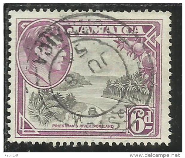 JAMAICA GIAMAICA GREAT BRITAIN GRAN BRETAGNA 1938 1951 KING GEORGE VI RE PRIESTMAN'S RIVER PORTLAND 6p 6 P USATO USED - Jamaica (...-1961)