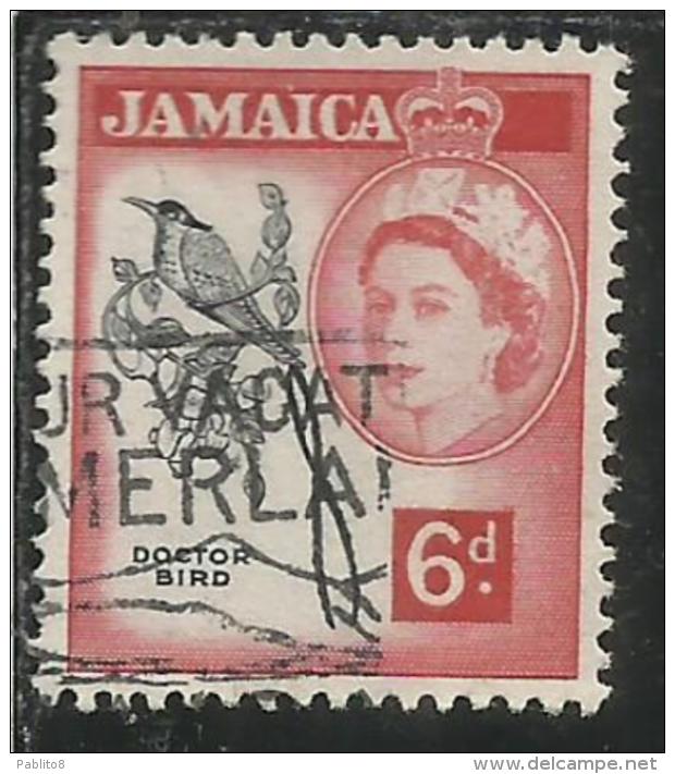 JAMAICA GIAMAICA GREAT BRITAIN GRAN BRETAGNA 1955 QUEEN ELIZABETH II REGINA DOCTOR BIRD 6p 6 P USATO USED OBLITERE' - Jamaica (...-1961)