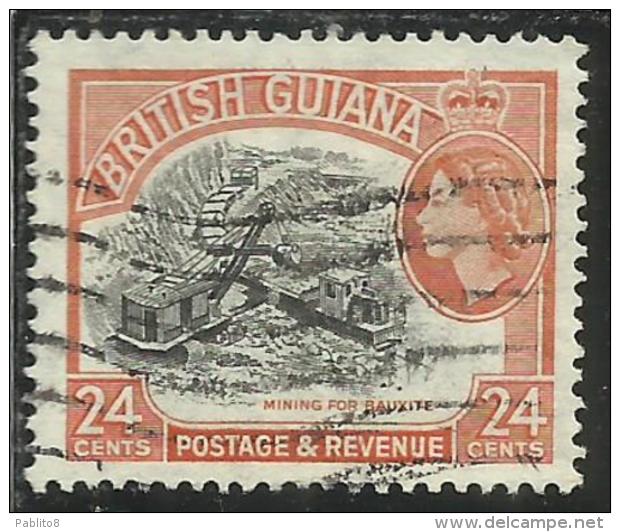 BRITISH GUIANA GUYANA BRITANNICA 1954 PICTORIAL MINING FOR BAUXITE ESTRAZIONE DELLA BAUXITE CENT. 24 24C USATO USED - British Guiana (...-1966)