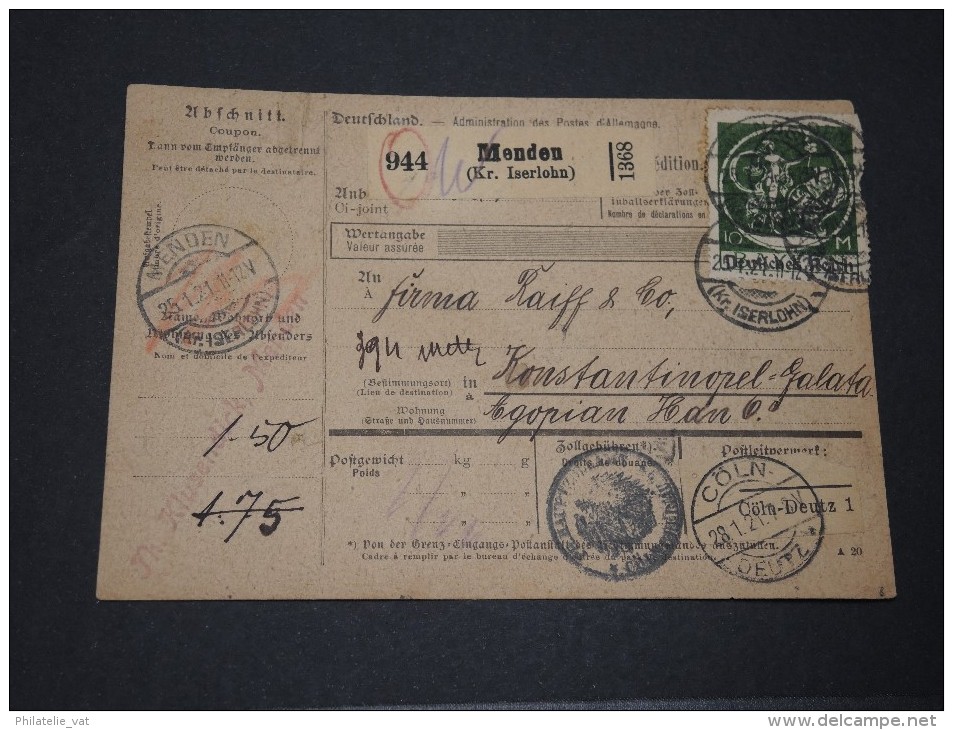 CONSTANTINOPLE - Bulletin D´expédition De Colis - RARE - Voie Allemagne, Metz Et Constantinople - 1921 - Lot 13519 - Deutsche Post In Der Türkei
