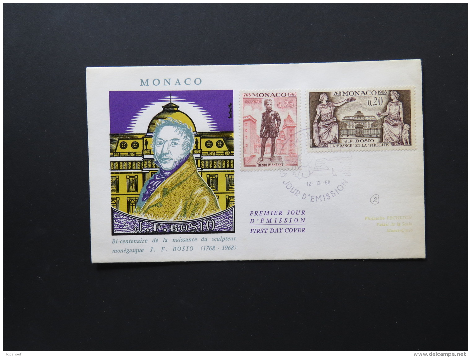 FDC Cover Monaco JF Bosio La France Et La Fidelite Henri IV Enfant 1968 - Andere & Zonder Classificatie