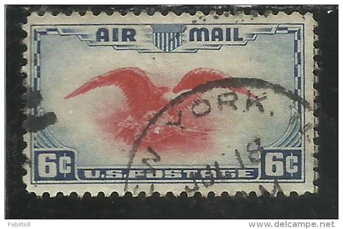 UNITED STATES STATI UNITI USA 1938 AIR MAIL POSTA AEREA EAGLE HOLDING SHIELD CENT. 6 6c USATO USED - 1a. 1918-1940 Used