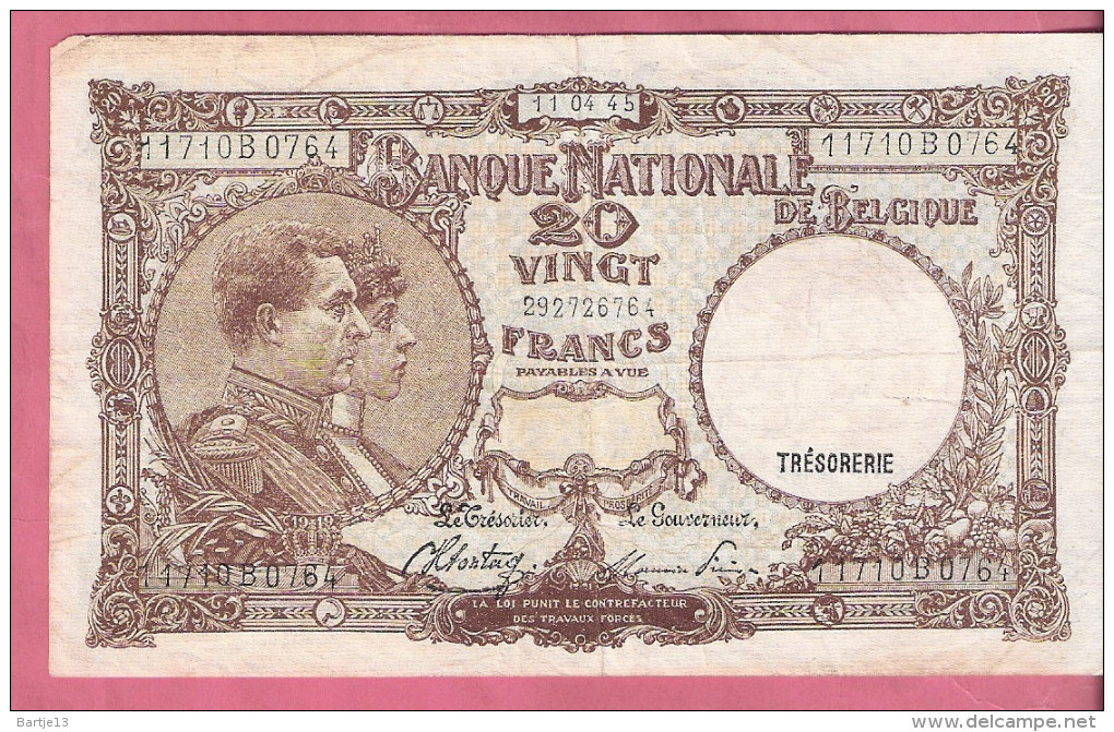 BELGIE 20 FRANCS 11-4-45 P111 - Autres & Non Classés