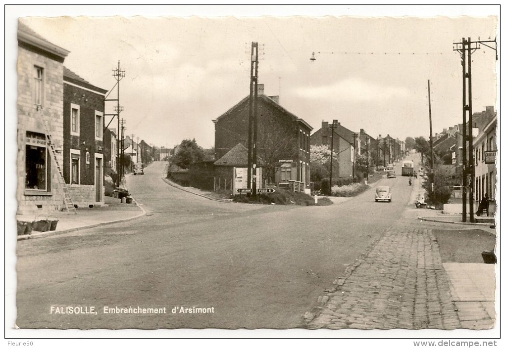 FALISOLLE, Embranchement D´Arsimont. Vers Rivière, Timbre Eglise St Loup à Namur; VW Cox, Autobus. - Sambreville