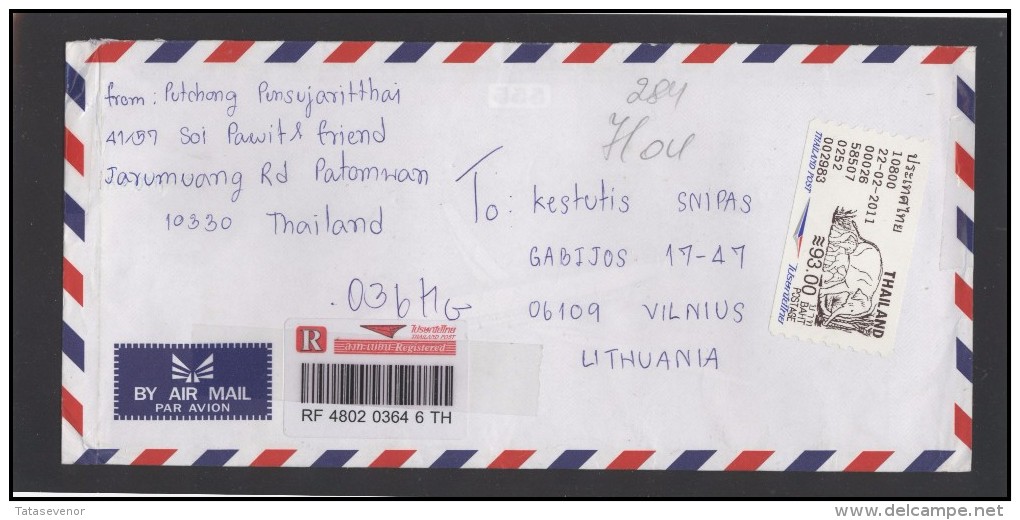 THAILAND Cover Brief Postal History TH 003 Air Mail ATM Automatic Stamp Fauna Elephant - Tailandia