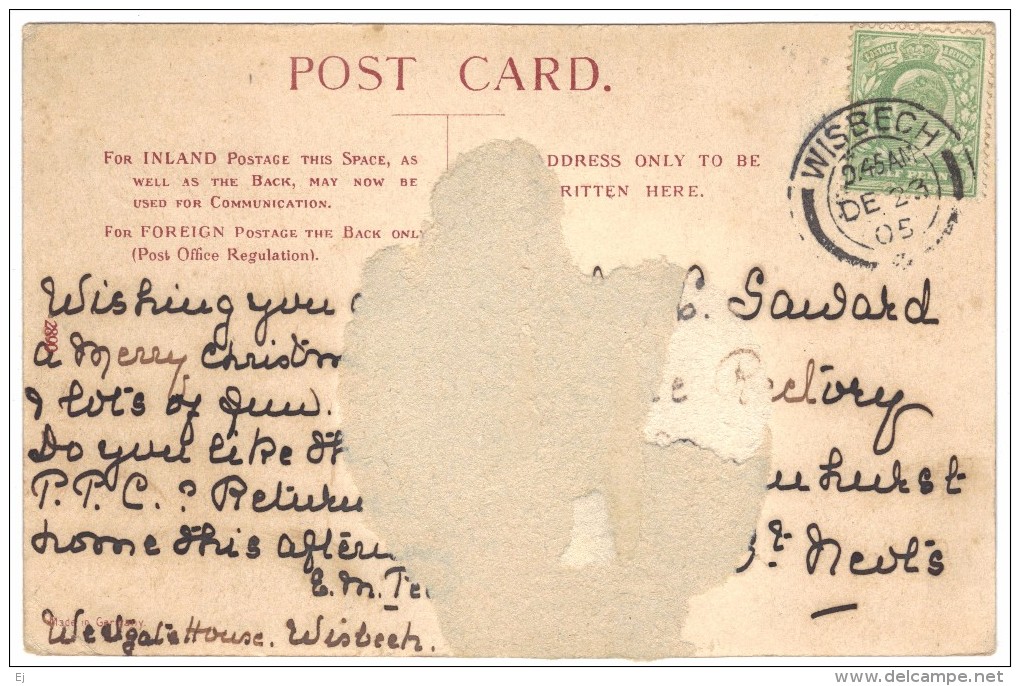 The Town Hall And Brinks, Wisbech - Bennett Bros - Postmark 1905 - Sonstige & Ohne Zuordnung