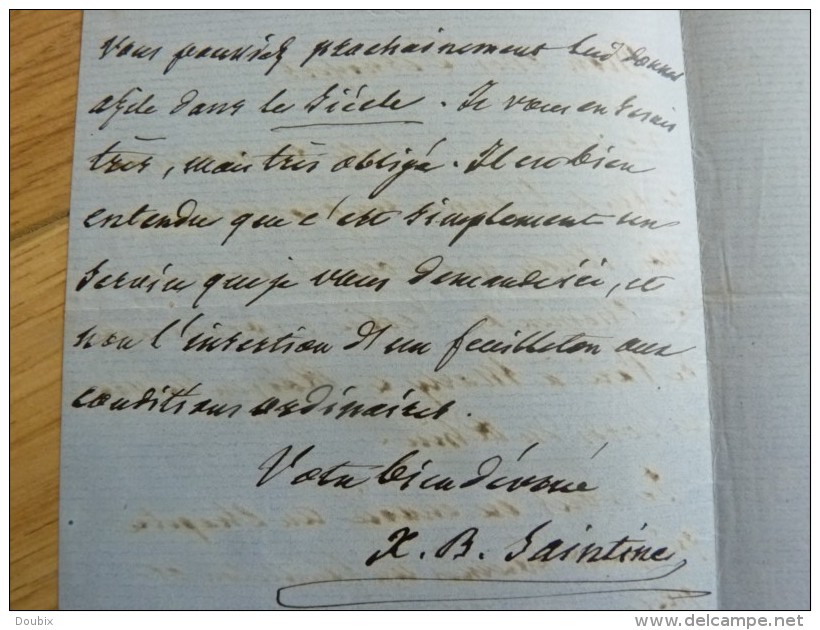 Xavier Boniface Dit SAINTINE (1798-1865) Poète. Romancier - PICCIOLA - Autographe - Otros & Sin Clasificación