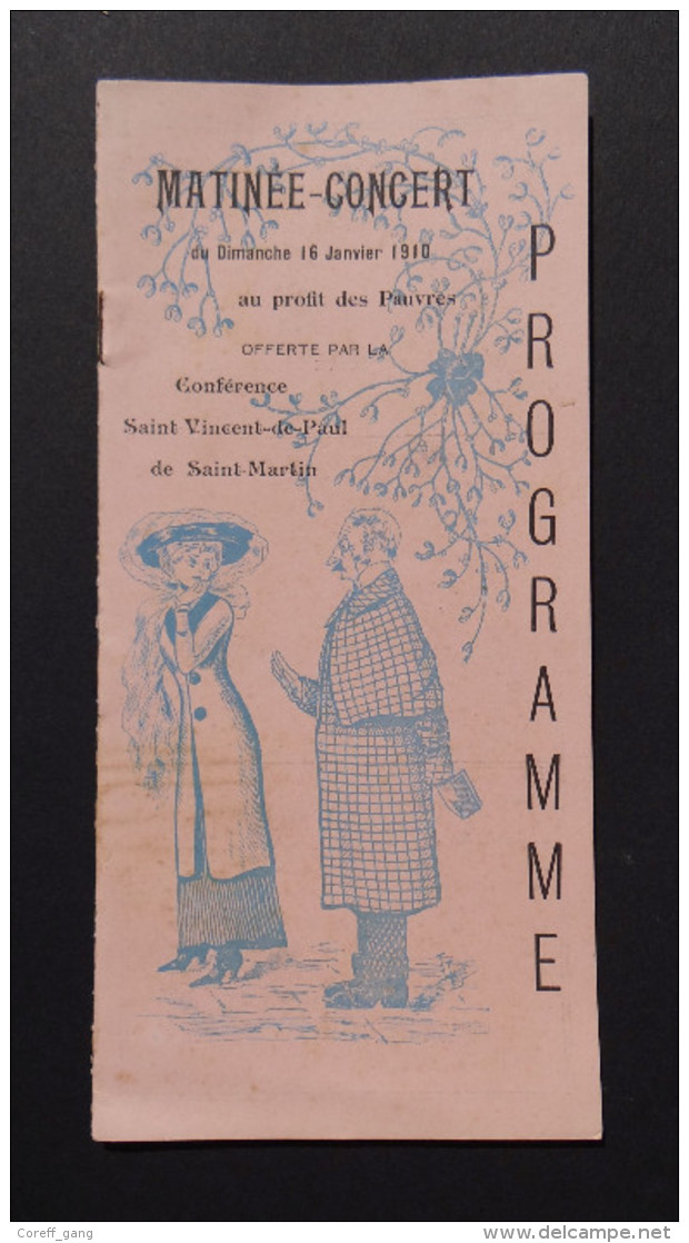 RENNES Programme Concert Du Dimanche 16 Janvier 1910 Offert Par La Conférence Saint-Vincent De Paul De Saint-Martin - Programas