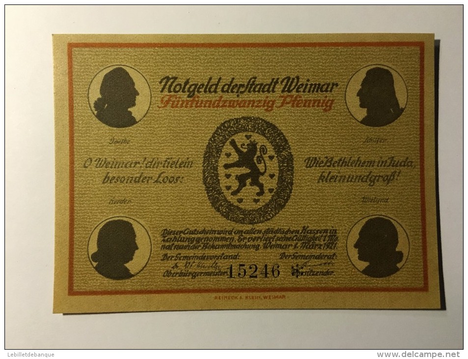 Allemagne Notgeld Weimar 25 Pfennig 1921 NEUF - Collections