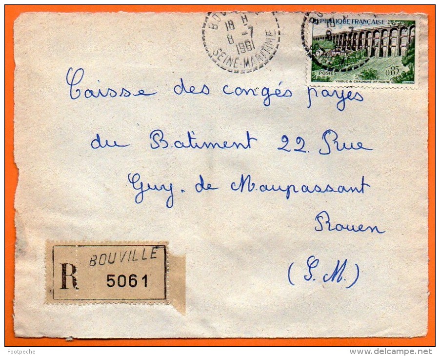 BOUVILLE   Recommandé 1961   Devant De Lettre N° Y 923 - 1961-....