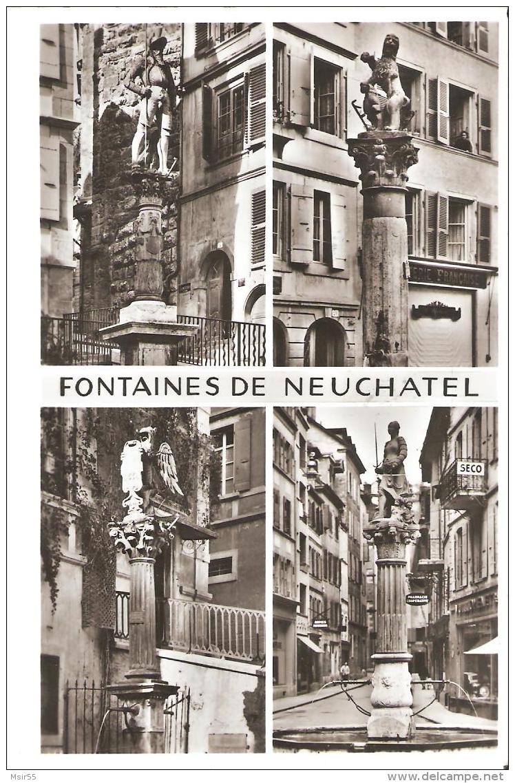 CPSM  -  SUISSE &ndash;  Multivues - NEUCHATEL&nbsp;:  Fontaines De Neuchatel &ndash; 1956 . - Fontaines