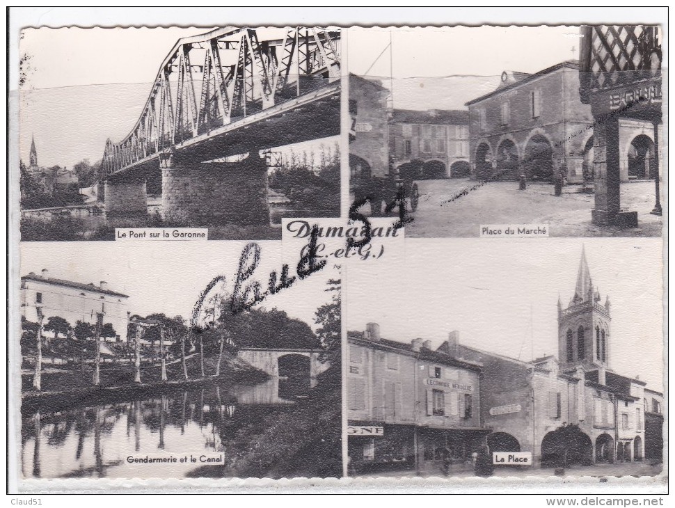 DAMAZAN (47) Le Pont Sur La Garonne .Place Du Marché .Gendarmerie Et Le Canal .La Place - Damazan