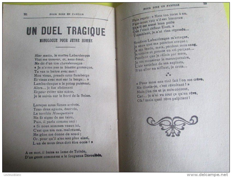 Pour dire en Famille/ Recueil  Saynétes et Monologues/Pour Jeunes Gens et Jeunes Filles/Victor LECA/Vers 1910-1920 LIV65