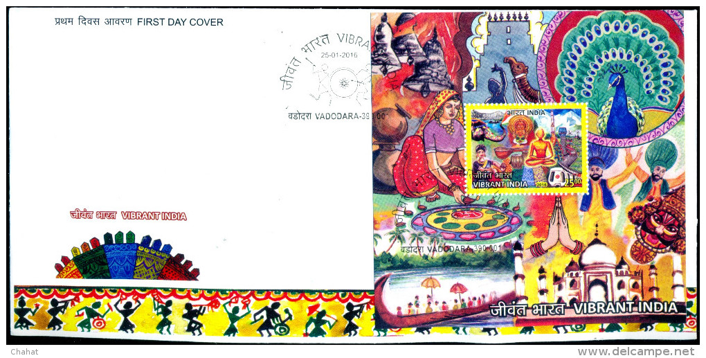 BIRDS-PEACOCK-VIBRANT INDIA-MS ON FDC & INFORMATION BROCHURE BOTH-INDIA-2016-SCARCE-BX1-354 - Pauwen