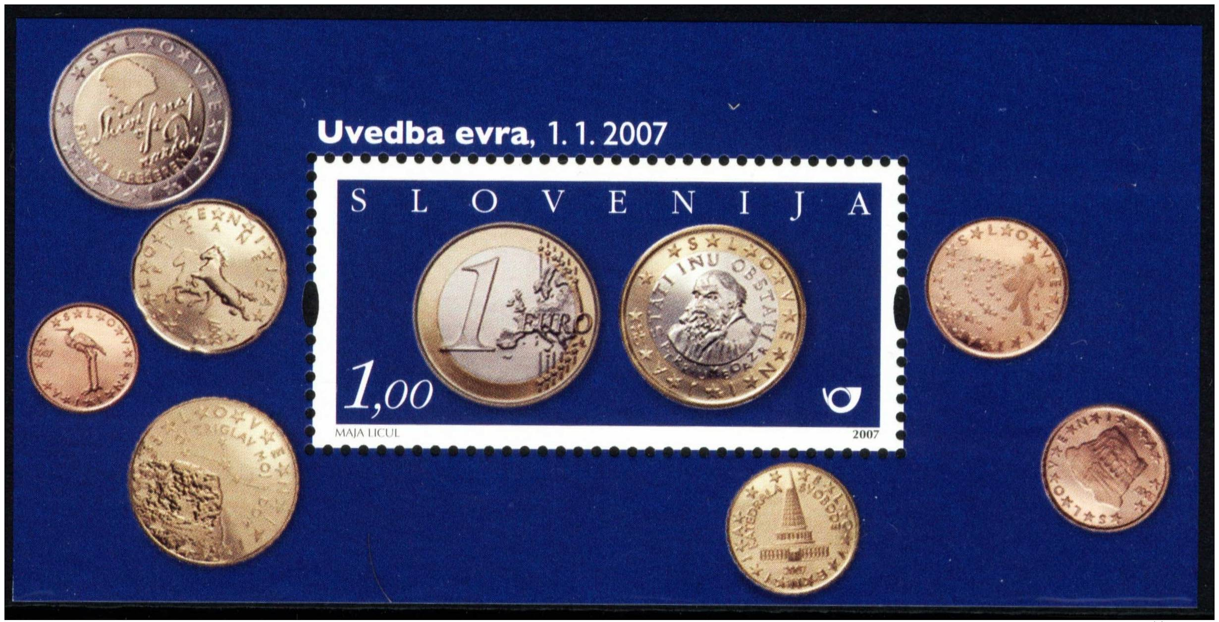 Slovenia 2007 - Slovene Euro Coins (1€) Block MNH Michel 626 - Slovénie