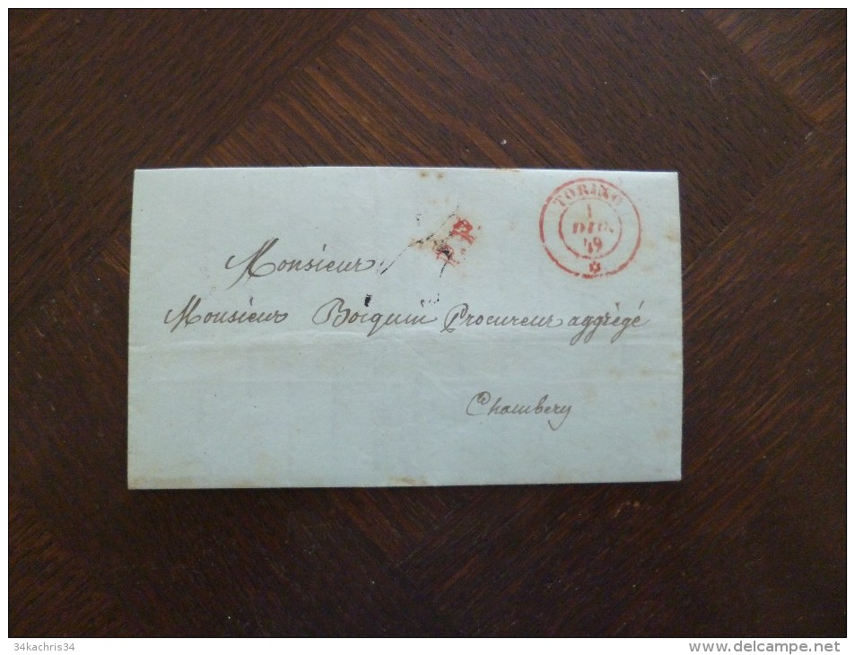 Cachet Sarde Chambery DIC.2 Toirino Pour Chambery 1 Er Décembre 1849 - 1. ...-1850 Prephilately