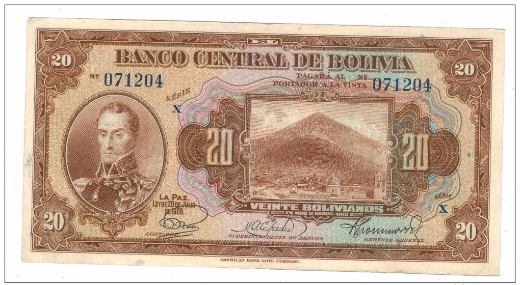 Bolivia 20 Bs. 1928, XF. - Bolivia