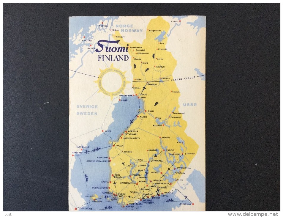 Landkarte Finnland Mit Verkehrsverbindungen---mit 15+ 2 Mk  Olympiade Briefmarke Und - Stempel - Ete 1952: Helsinki