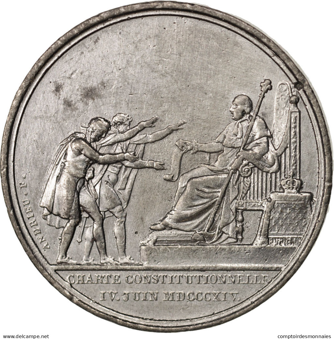 France, Medal, Charte Constitutionnelle, Louis XVIII, History, 1814, Andrieu - Autres & Non Classés