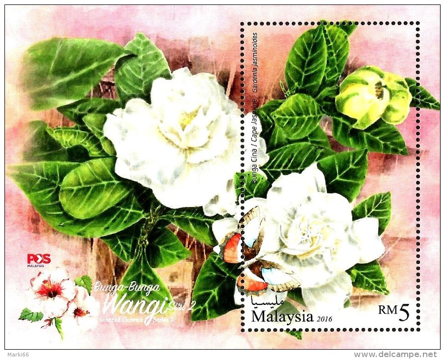 Malaysia - 2016 - Scented Flowers, Series 2 - Mint Souvenir Sheet With Flower Scent - Malaysia (1964-...)