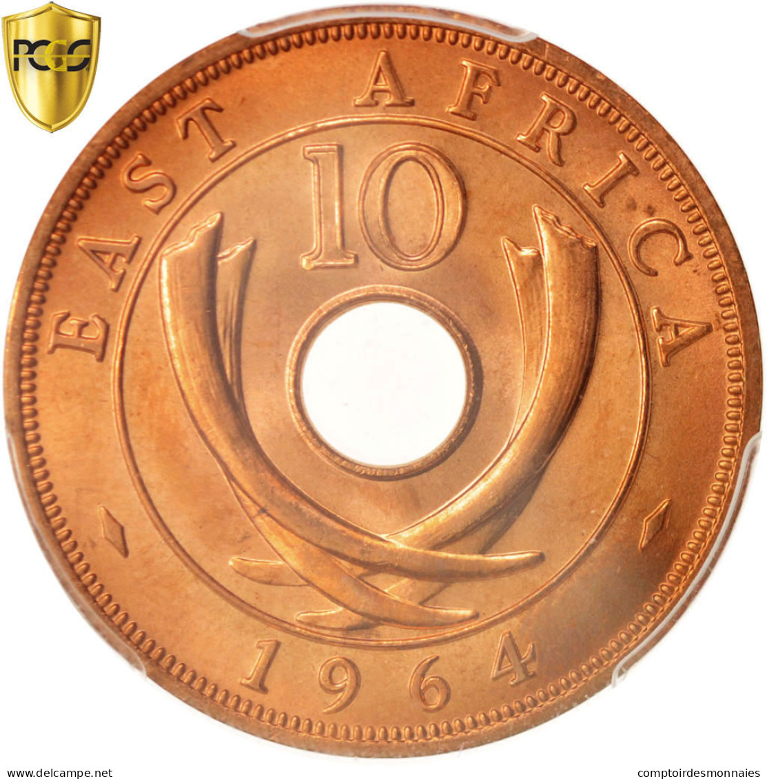 Monnaie, EAST AFRICA, 10 Cents, 1964, Heaton, PCGS, MS66RD, FDC, Bronze, KM:40 - Africa Oriental Y Protectorado De Uganda