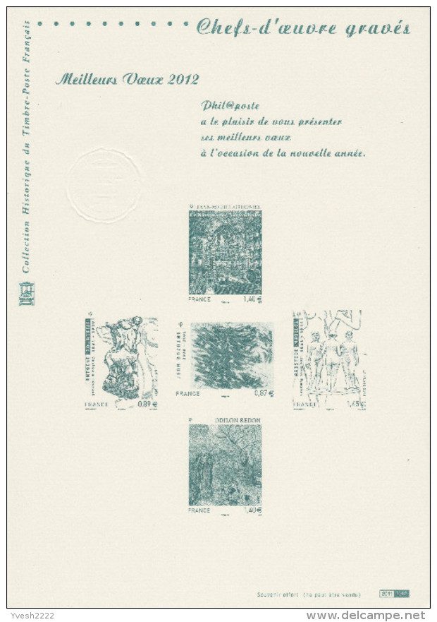 France 2012. Souvenir Officiel, Chefs-d´oeuvre Gravés. Odillon Redon, Bourdelle, Maillol, Bazaine, Othoniel - Grabados