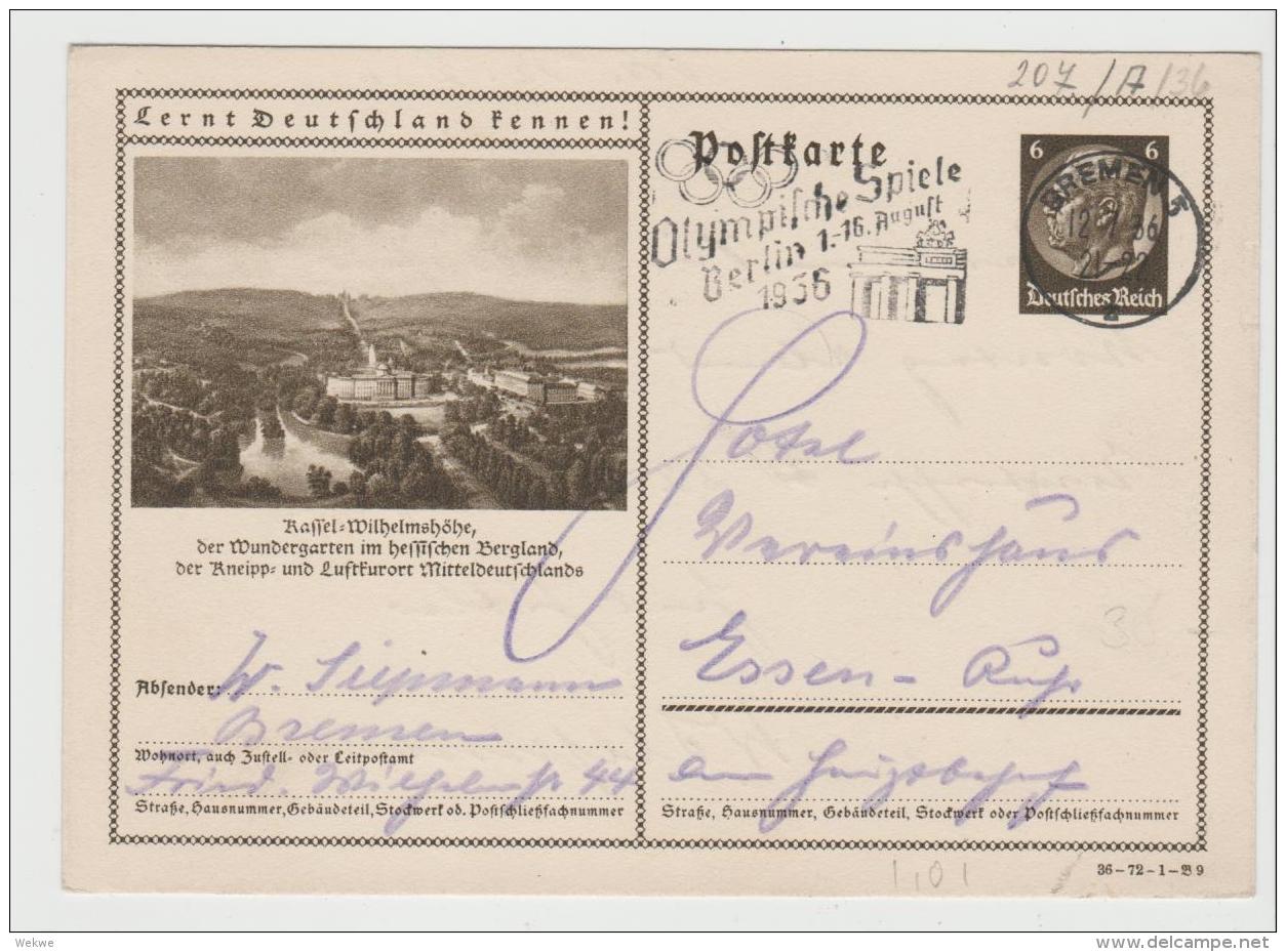 Oy177 /DRITTES REICH -    Olympiawerbung  Auf Bildganzsache (Kassel) - Briefe U. Dokumente