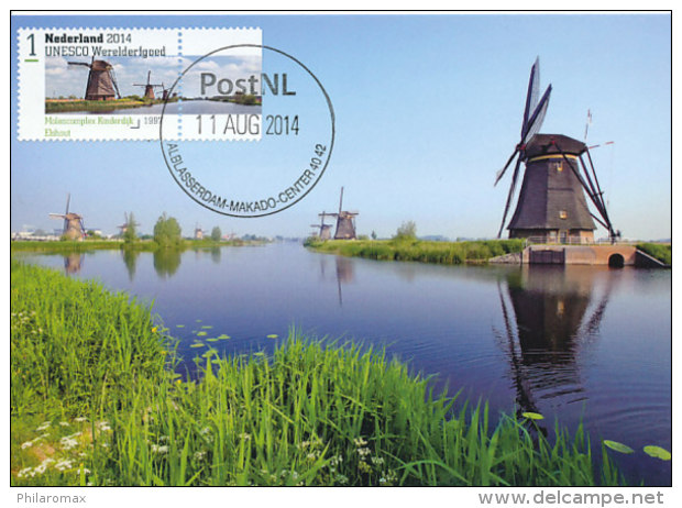 D23069 CARTE MAXIMUM CARD FD 2014 NETHERLANDS - UNESCO WORLD HERITAGE KINDERDIJK MILLS CP ORIGINAL - Moulins