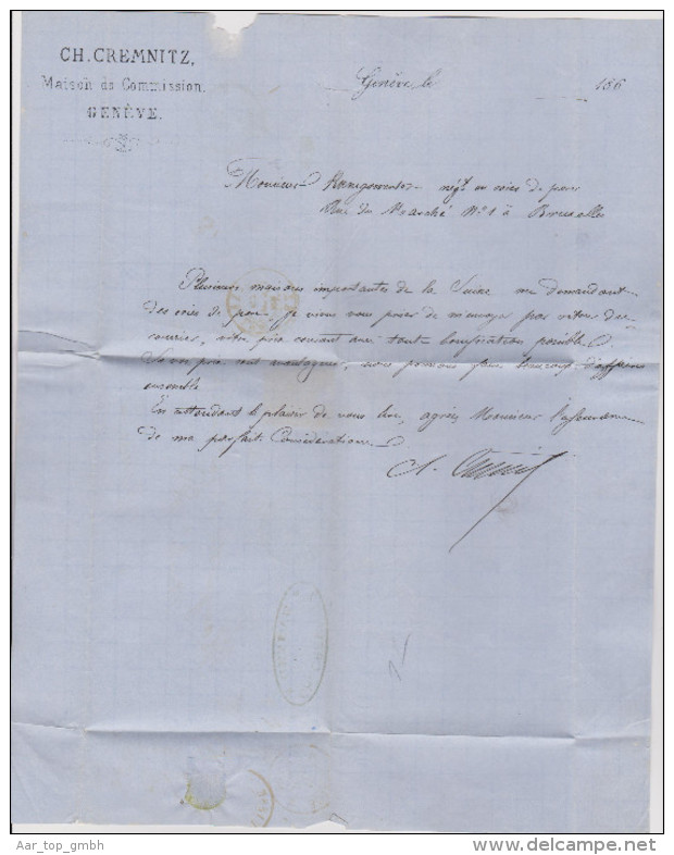 Schweiz Sitzende Helvetia 1868-07-18 Brief Sitzende 30Rp Genf Nach Bruxelles - Storia Postale