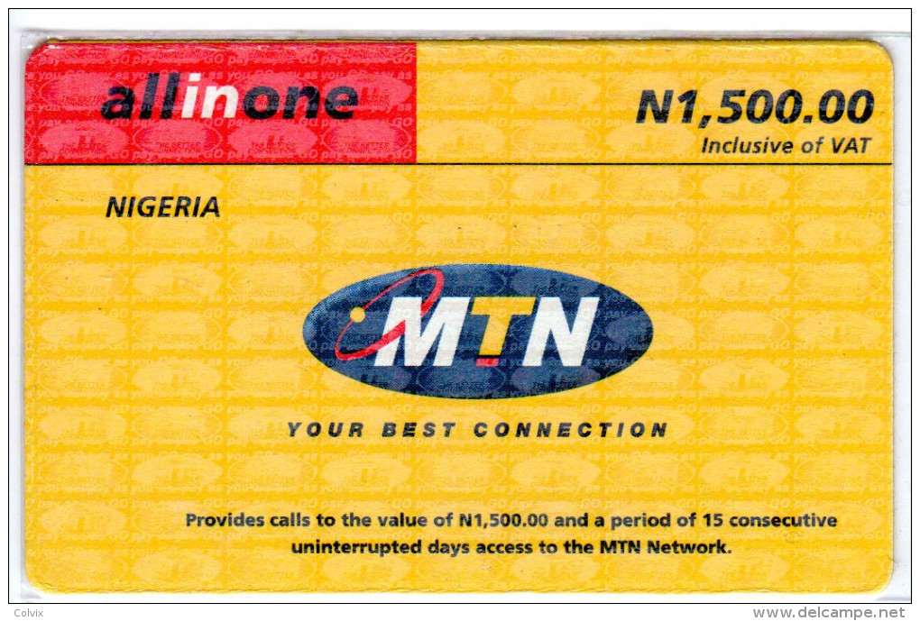 NIGERIA Prepayé MTN ALLINONE N1,500.00 - Nigeria