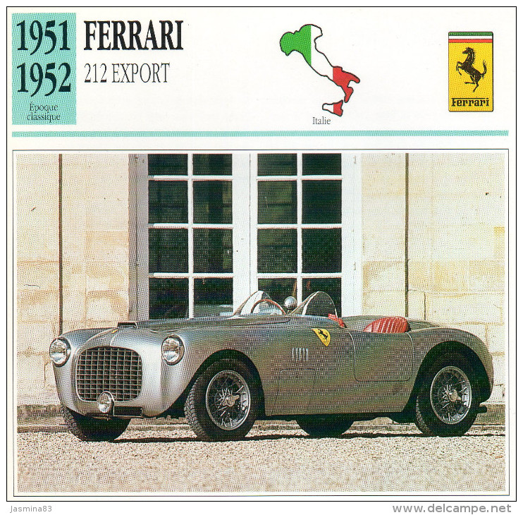 Ferrari 212 Export 1951-1952 (derrière Il Y A Un Texte Sur Les Caracteristiques De La Voiture) - Voitures