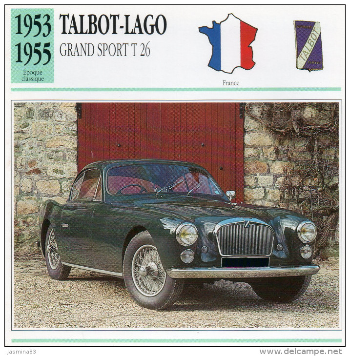 Talbot-Lago Grand Sport T 26 1953-1955 (derrière Il Y A Un Texte Sur Les Caracteristiques De La Voiture) - Voitures