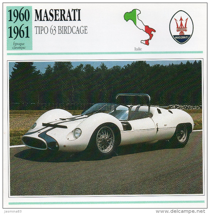 Maserati Tipo 63 Birdcage 1960-1961 (derrière Il Y A Un Texte Sur Les Caracteristiques De La Voiture) - Autos